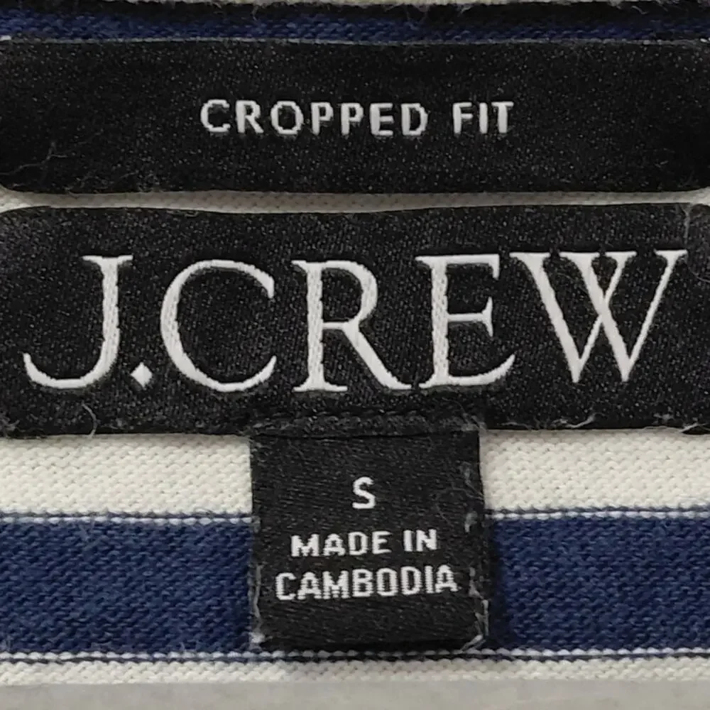 J.Crew Cropped Fit White Boat Neck Striped Breathable T-Shirt Women Size S